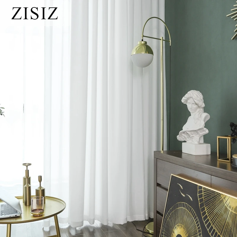 

ZISIZ White Tulle Curtains For Living Room Solid Chiffon Curtains Tulle on the Windows Screening Sheer Voile Kitchen Curtain