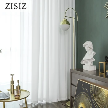 

ZISIZ White Tulle Curtains For Living Room Solid Chiffon Curtains Tulle on the Windows Screening Sheer Voile Kitchen Curtain