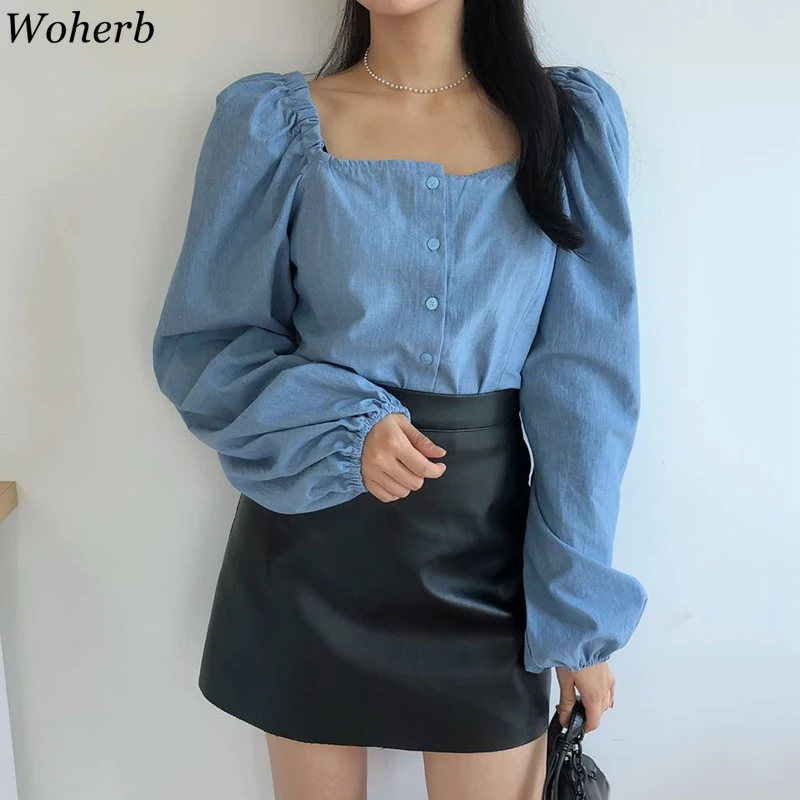 Женская блузка с рукавами фонариками Woherb винтажная Сексуальная рубашка