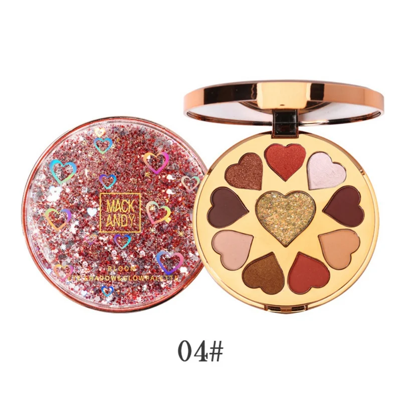 10 цветов Shimmer Heart shape Sequin палитра теней для век стойкие водостойкие тени для век макияж - Цвет: 04