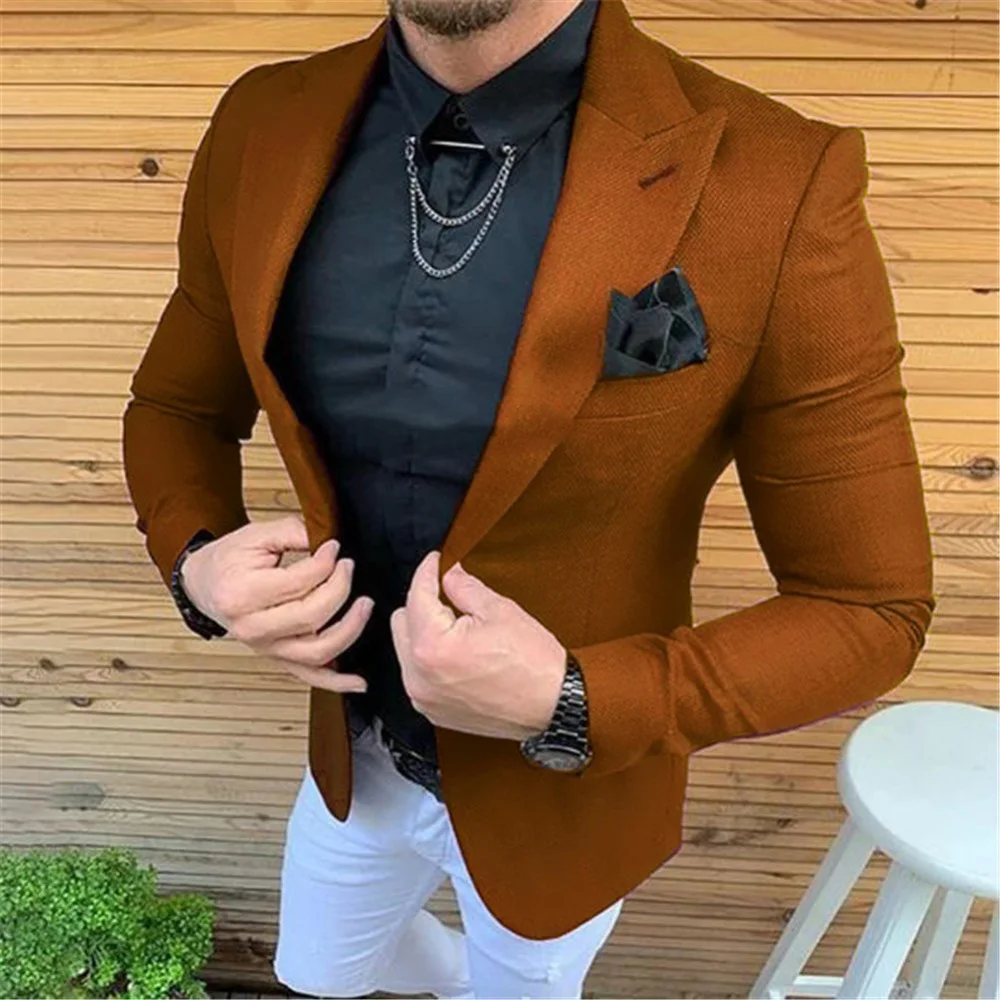 

2024 Brown Men's Suit One Piece Men Suits Tailored Slim fit Evening Party Dresses Male Blazer Wedding Groom Tuxedos Jacket Only