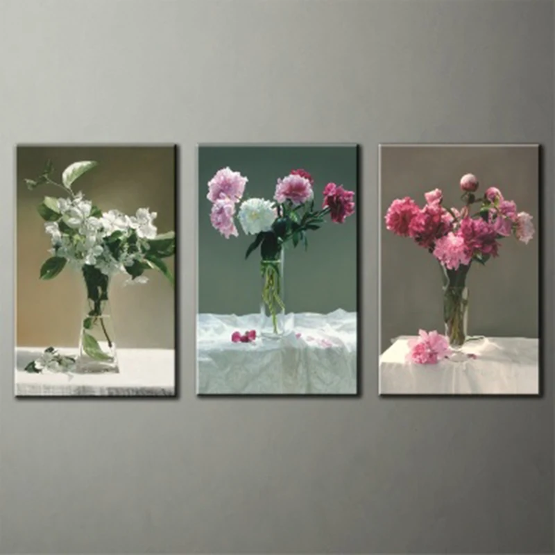 HD Canvas Art Scenery Painting For Living Room Wall Decor 3 Pieces Fresh Flowers Family Planning | Дом и сад