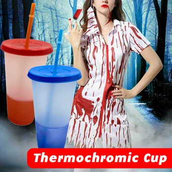 

Reusable Color Changing Cold Cups Temperature Magical Color Change Cups Magic Juice Coffee Cup Bottles With Straws And Lid Set