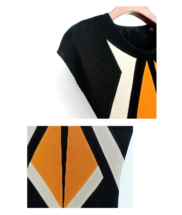 Miyake модное лоскутное платье без рукавов с круглым вырезом прямое платье доступно
