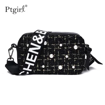 

2020 Fashion New Female Square Tote bag Quality Woolen Pearl Women's Designer Handbag Ptgirl Ladies Chain Shoulder Crossbody Bag
