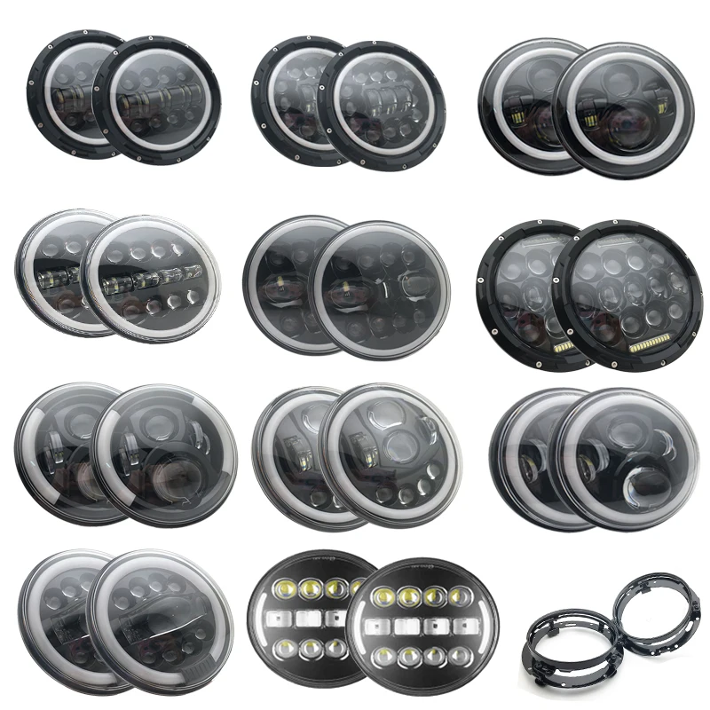 Running Lights 40W/60W/75W/80W/90W Car Led 7inch Accessories Angel Eyes H4 Headlight For Lada Niva 4X4 Uaz Hunter Hummer |
