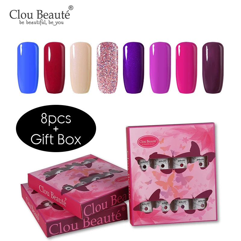 Clou Beaute Гель-лак подарочный набор! полупостоянная гель uv Vernis светодиодный гель лак для ногтей Лаки Гибридный био-Гели Soak Off Гель-лак лаков для ногтей Краски - Цвет: ZH18-8pcs(gift box)