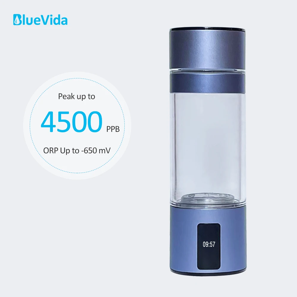 BlueVida New High Max 4500ppb Hydrogen Water Generator Bottle DuPont SPE/PEM Overpressure Tech Display Time/Power + H2 Inhale Ki