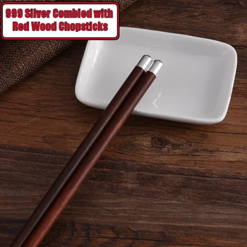 

One Pair Silver Chopsticks Household Solid Wood Chopsticks 999 Silver Creative Antiskid Chopsticks China Flatware Chopsticks Set