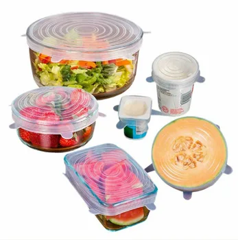 

6 Pcs Fresh-keeping Lids Set Reusable Silicone Stretch Lids Seal Bowl Wraps Food Fresh Covers Microwave Small Big Sizes Food Lid