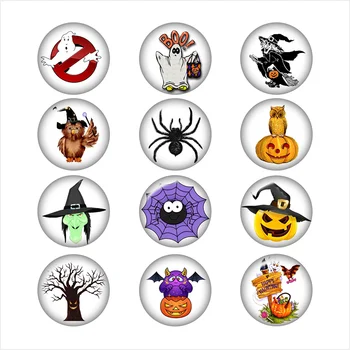 

20PCS Mixed Glass Snap Button Jewelry Halloween Spider Witch For DIY 18MM Button Snap Bracelet Necklace Jewelry