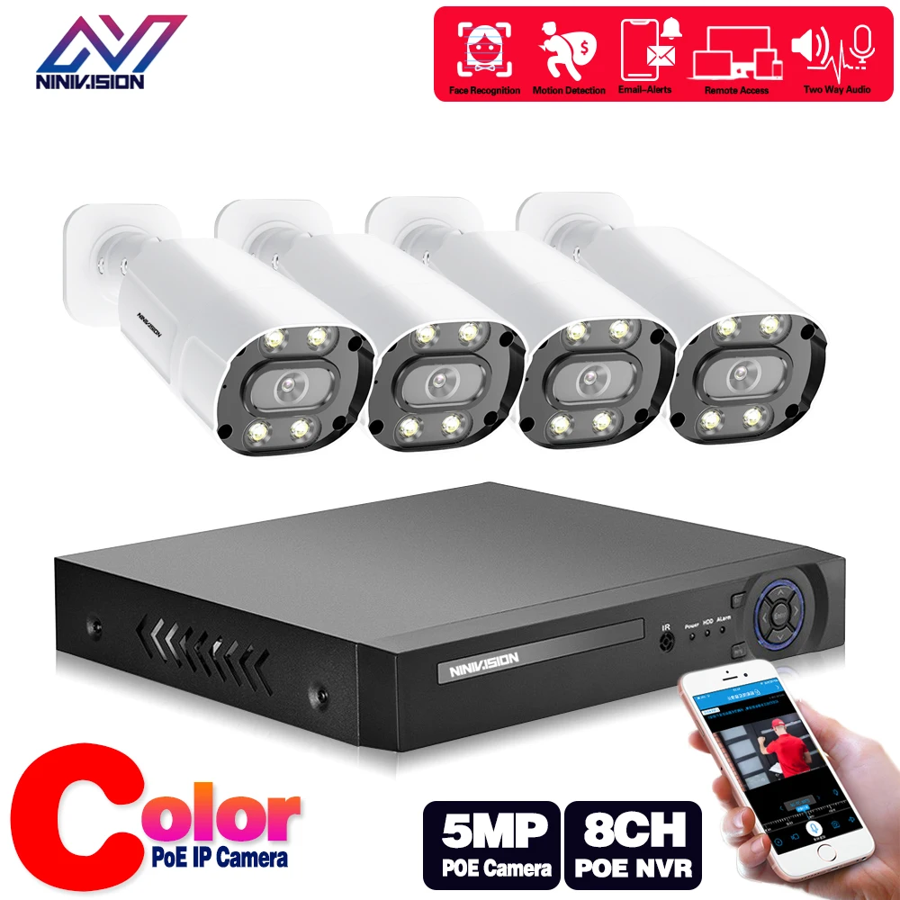 HVCAHDN Dome 5MP NVR Kit  4CH POE Camera System Human/Face Detection Two-way Audio Ai IP Camera indoor Security Camera