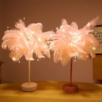 

Remote Control Feather Table Lamp USB/AA Battery Power Warm White DIY Night Light Atmosphere Lamp For Home Decoration