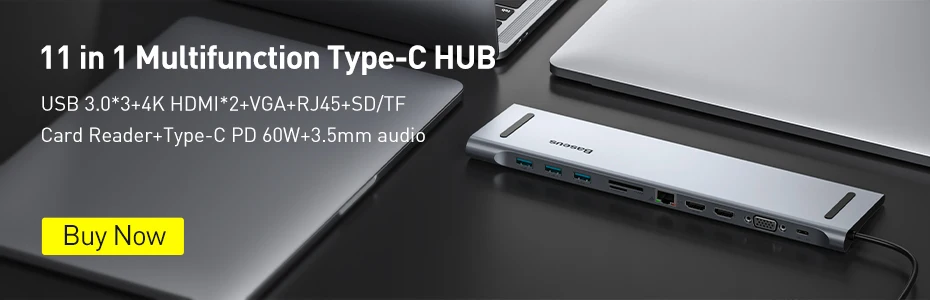 Baseus – HUB USB 3.0 type-C vers HDMI, station d'accueil 8 en 1 pour MacBook Pro Air