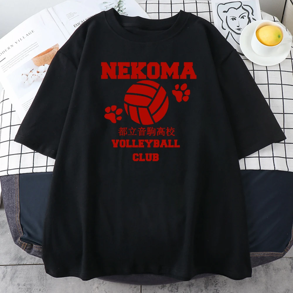 Haikyuu Volleyball Club Red Print Women T-Shirt Trendy Cotton T Shirt 2021 Goth Summer Tee Hip Hop Oversize Woman T-Shirts | Женская