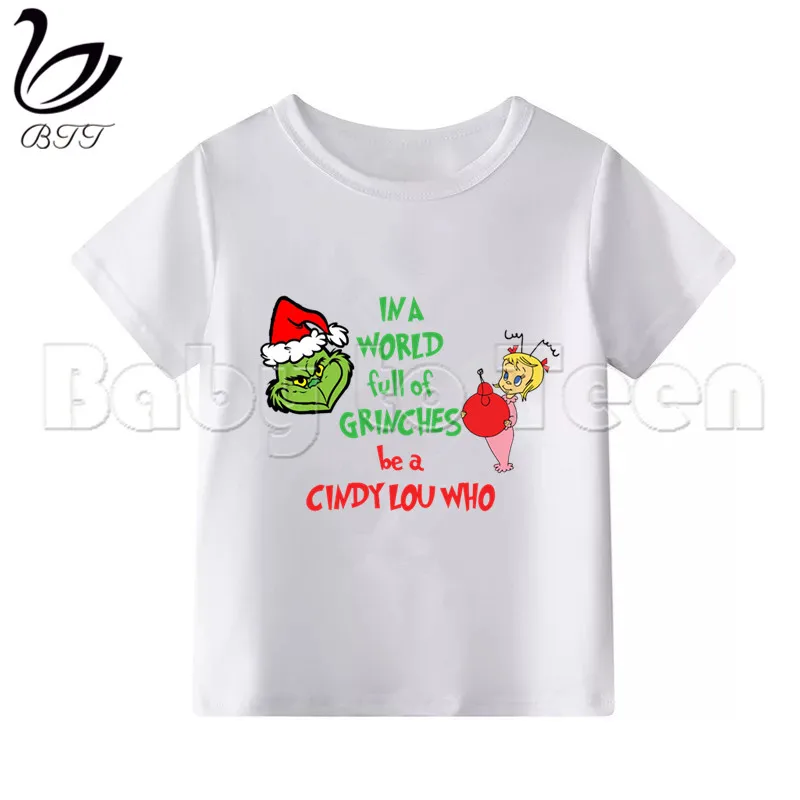 Grinch/детская футболка для маленьких мальчиков Модная белая футболка с короткими рукавами и рисунком забавная футболка для девочек повседневные футболки