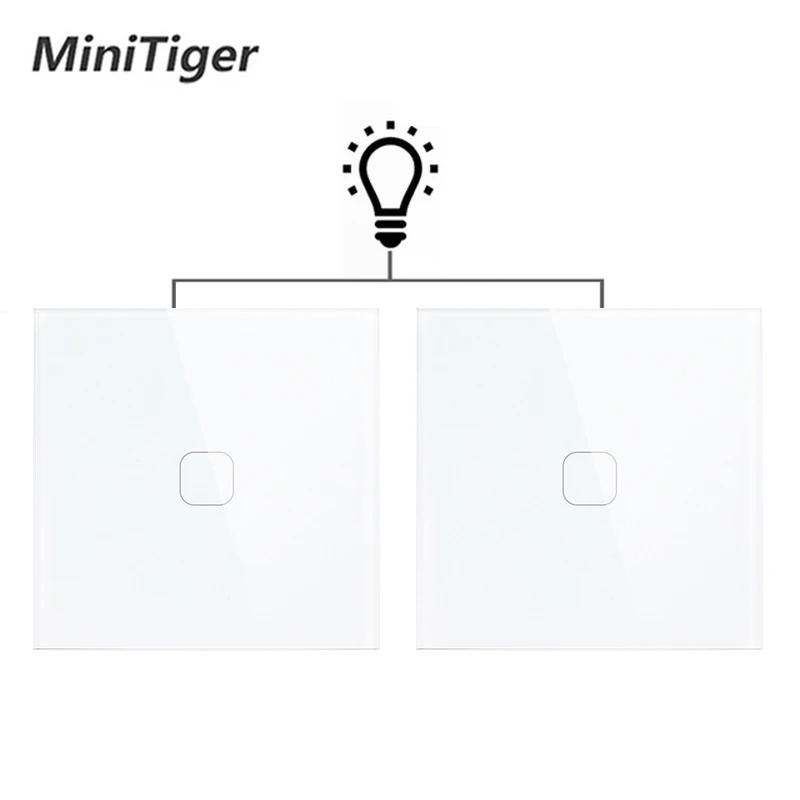 

Minitiger EU Standard Luxury Glass Crystal Panel 1 Gang 2 Way Light Wall Touch Switch Waterproof and Fireproof