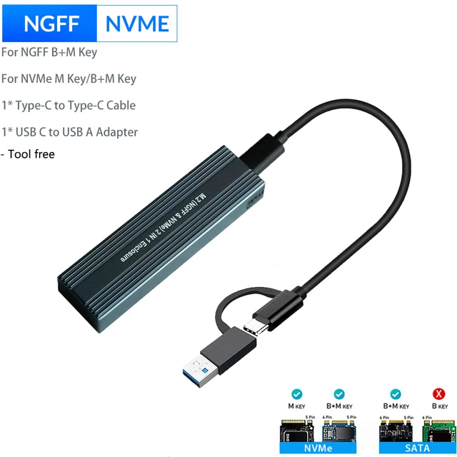 external hard disk box M.2 to USB 3.1 SSD Case, Dual Protocol M.2 NVME PCIe NGFF SATA M2 SSD 10Gb/s Adapter for 2230 2242 2260 2280 NVMe/SATA M.2 SSD hard disk box 3.5 HDD Box Enclosures