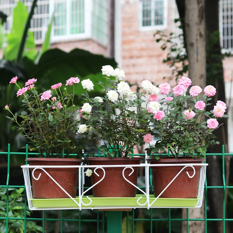 Suspension Iron Art Guardrail Flowerpot Pylons Railing Burglar Mesh Shelf Balcony Flower Rack