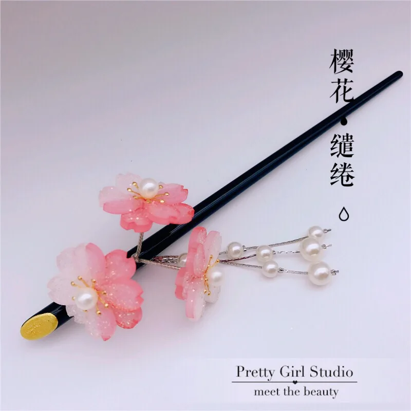 Kanzashi Градиент изменить Фиолетовый Сакура Девушка Лолита кимоно халат tsuami zaiku Kanzashi заколка Косплей вентилятор кисточки аксессуары для волос - Цвет: Kanzashi