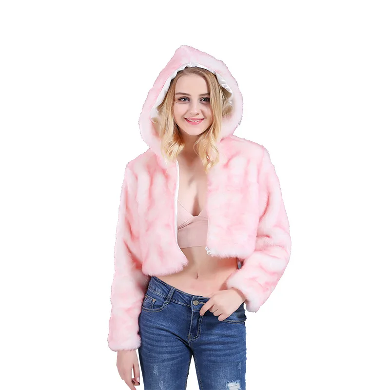 В европейском и американском стиле; модные женские сапоги на меху, куртка шапка с светодиодный светильник кофта танцевальный ночной клуб платье с кроличьим мехом; куртка розового цвета