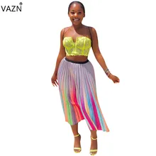 VAZN каникулы элегантный сексуальный стиль женские юбки красочные Империя шифон возраст снижение Джокер плиссированные макси юбки YD8094