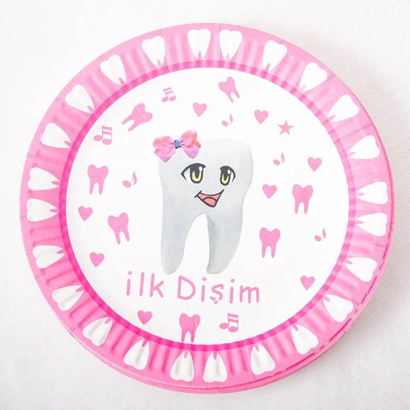 Первый зуб Фея день рождения синий мальчик розовый девочка украшение посуда бумажные чашки тарелки Беби Шауэр детский принадлежности - Color: girl plates