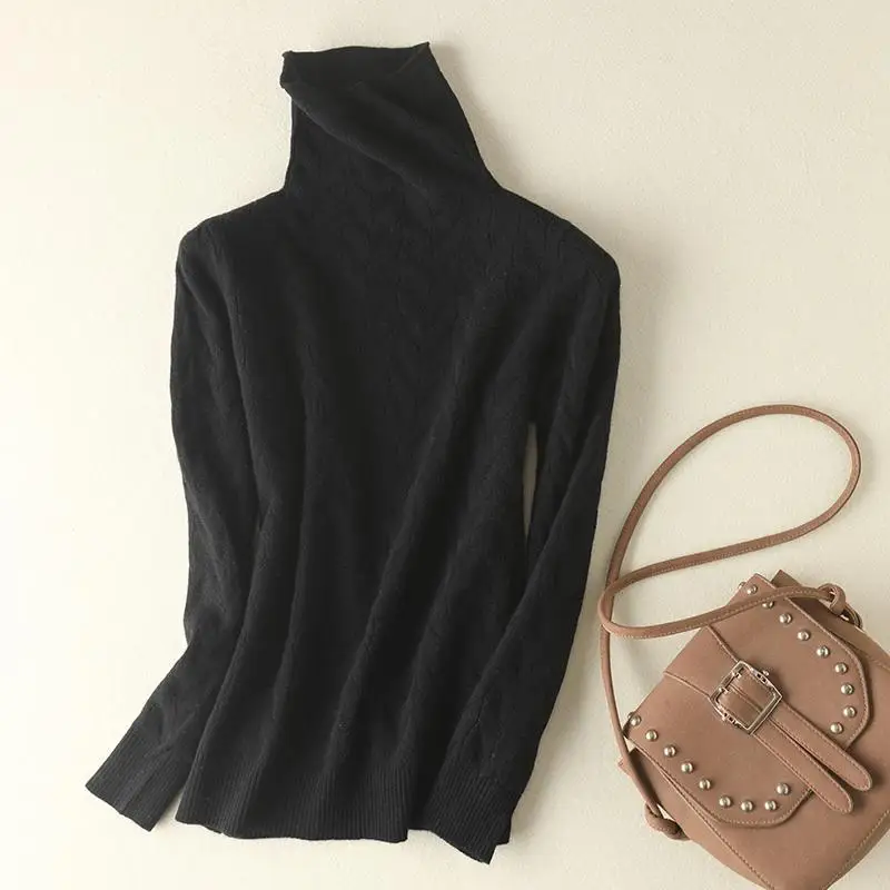 Черный Women New Fashion Soft Sweaters and Pullover Wool Knitting Jumpers Ladies 8Colors Turtleneck Clothes - Цвет: Черный