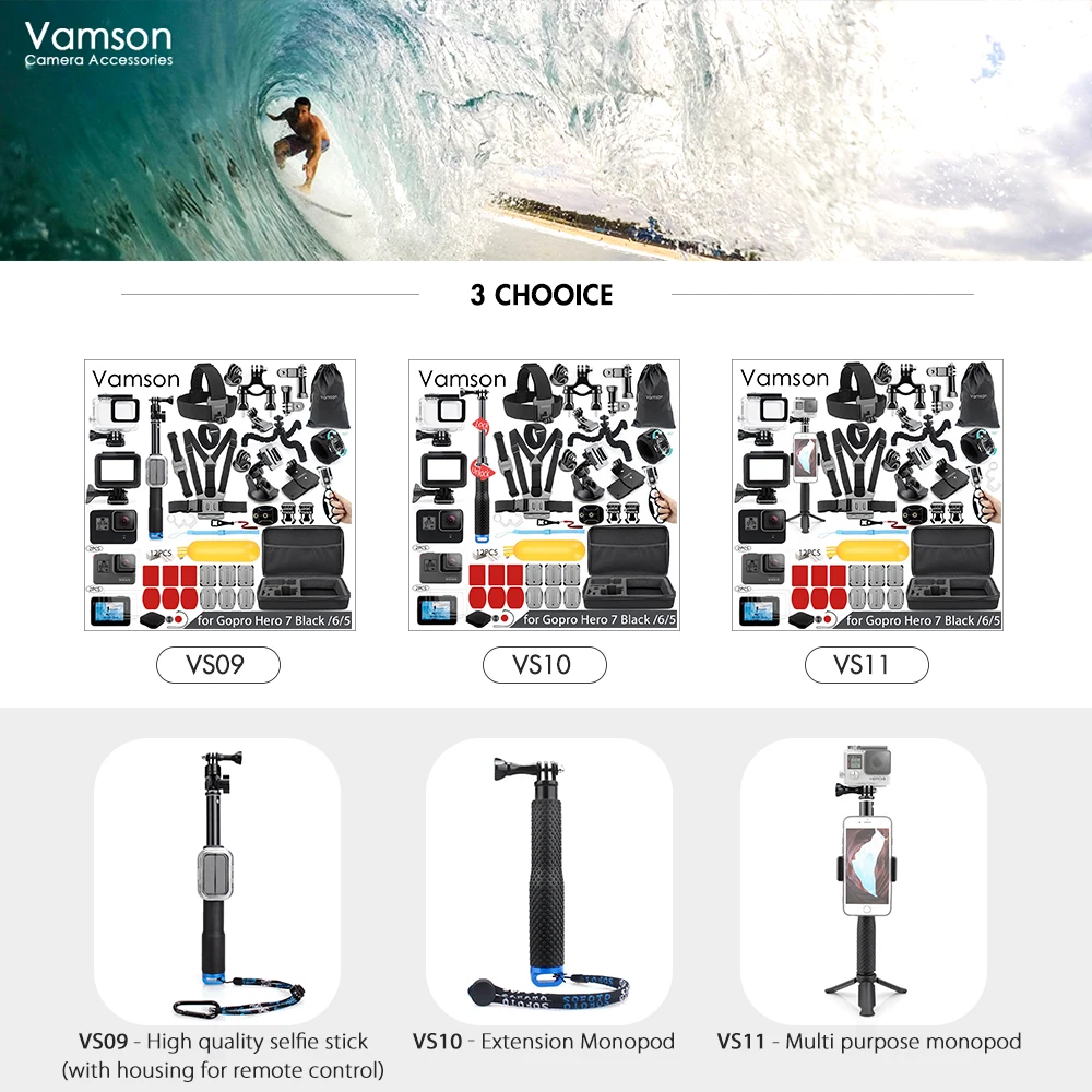 Набор аксессуаров Vamson для Gopro 7 6 5 водонепроницаемый корпус защитный чехол