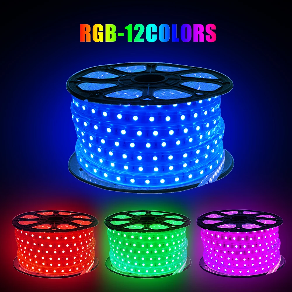 XUNATA 2 metros Tira de neón LED RGB flexible, 220V SMD 2835 120leds / m  Cuerda, tubo de luz de tira LED regulable con 20 teclas de control remoto :  : Iluminación