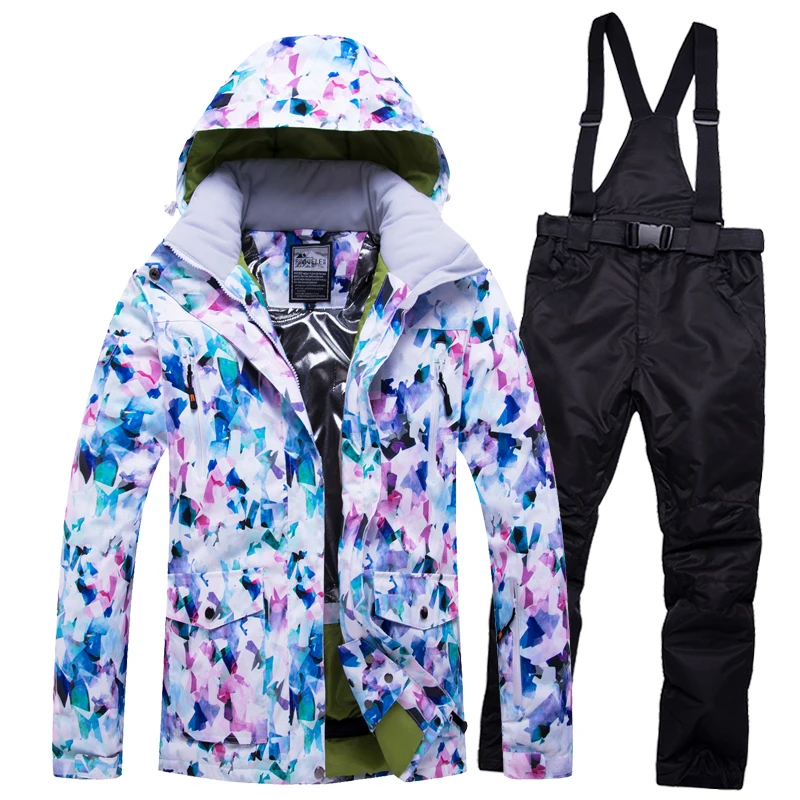 Женский лыжный костюм куртка для сноуборда брюки зимняя одежда брюки ветрозащитная водонепроницаемая Спортивная одежда для улицы женская утепленная с капюшоном - Цвет: Color 3