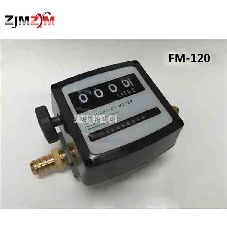 

New FM-120 Gasoline Flowmeter 4 Digital Diesel Fuel Oil Flow Meter Counter With 1-inch Iron Hose Connector 8-80L/min Accuracy 1%