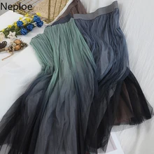 Neploe/юбка с высокой талией и складками, модная, градиентная, цветная, сетчатая, Jupe Femme, осень-весна, Лоскутная, контрастная, цветная, верхняя одежда, Faldas 48250