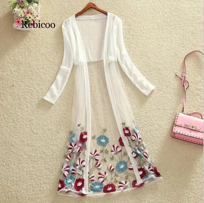 Женское длинное кимоно в стиле бохо шифоновая сетчатая блузка с цветочной