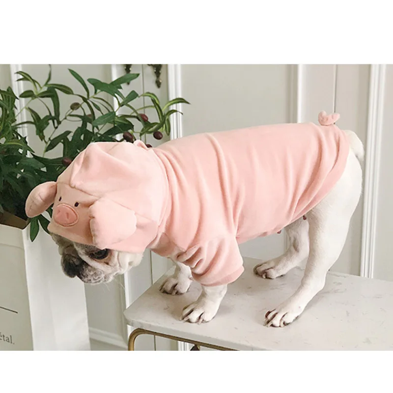 Милая куртка с капюшоном для французского бульдога, зимняя теплая одежда для домашних животных, одежда для маленьких собак, милая одежда в форме розовой свинки, одежда для щенков, кошек