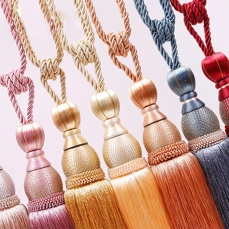 1 Pair Large Luxury Curtain Ttassels Home Decorative Tassels Polyester Silk Gold Silk Tennis Tassel Hanging Ear Curtain Srap
