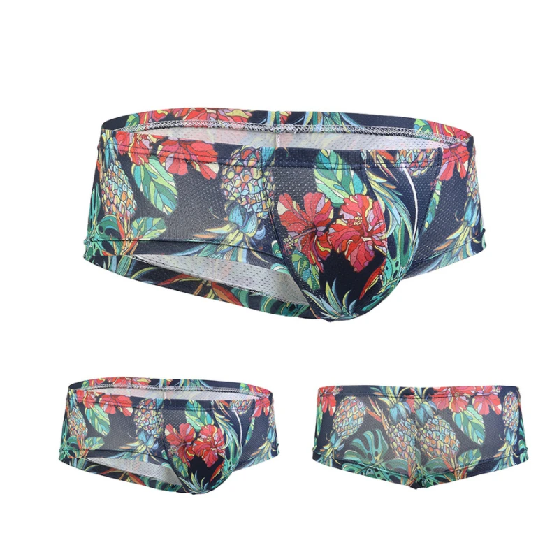 Men Underwear Briefs Shorts Mesh Print Male Nylon Soft Sexy Breathable Calzoncillos Male Underpants mens silk boxers