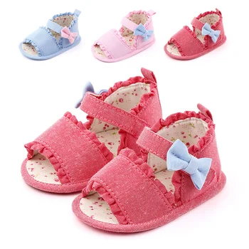 

Baby Girl Shoes Toddler Flats Sandals Premium Soft Cotton Sole Anti-Slip Summer Flower Bow Crib Princess Shoes1