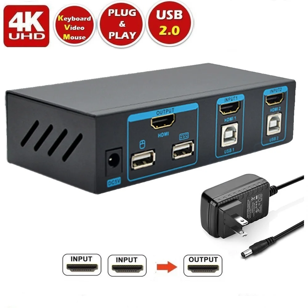 Usb Kvm Switch Sgeyr 2 Port Hdmi Keyboard Mouse Kvm Switcher Hdcp 4k 1080p 3d Auto Scan - 2 In 1 Out Usb Kvm Switch - Audio & Video Cables - AliExpress