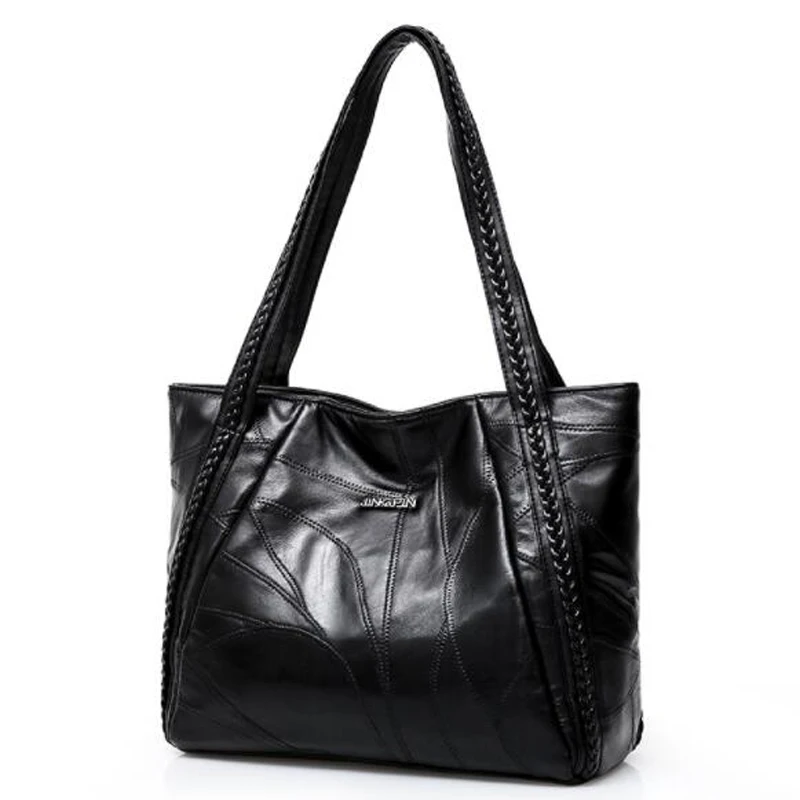 Женская сумка из натуральной кожи, сумка на плечо, повседневная сумка для покупок, женская модная сумка из овчины, сумка-мессенджер - Цвет: black