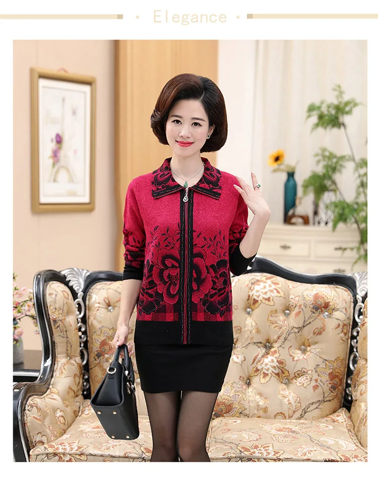 New 2020autumn winter mother blusa tricot middle-aged women knitting thick warm sweater female long sleeve cardigans S1203