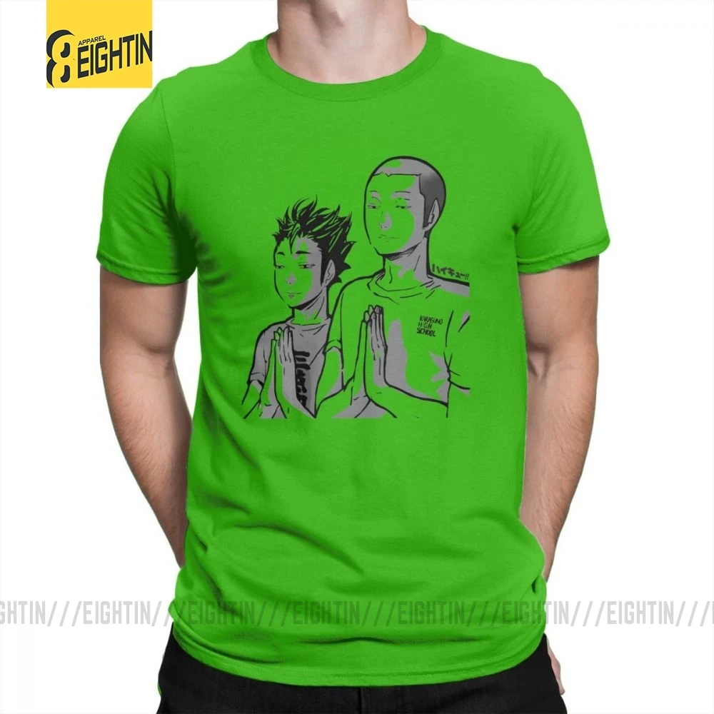 Haikyu, футболки, тананоя, Молящиеся футболки, короткий рукав, вырез лодочкой, Мужская простая комическая футболка, очищенный хлопок, высокое качество, большая - Цвет: Зеленый