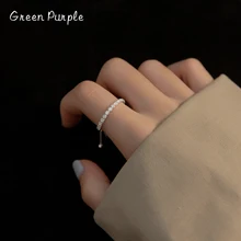 

GREEN PURPLE Zircon Link Chain Rings Trendy s925 Sterling Silver Adjustable Charm Ring For Young Fashion Girl Fine Jewelry Gift