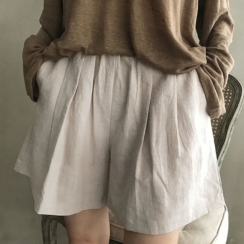 

New WOMEN Solid Color Loose Style Linen Cotton Shorts Fashion Novel Comfortable Casual Women's Shorts