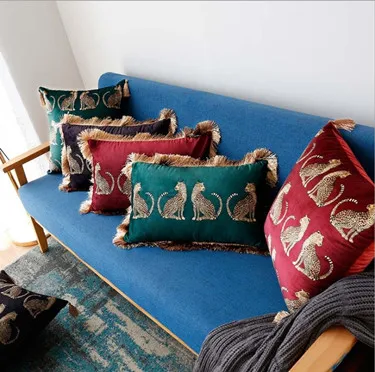 Темно-синие полная вышивка подушка домашний декор из хлопка в стиле «Бохо Стиль Этническая подушка крышка 45х45см наволочка для подушки