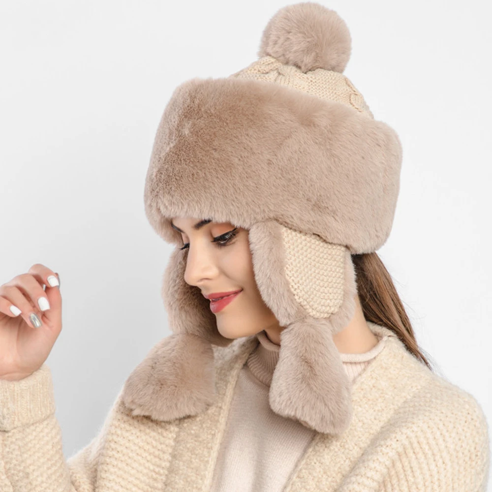 Женская зимняя теплая шапка, новые уличные теплые пушистые флисовые шляпы из искусственного меха, шапка для лыжного спорта, Повседневная защитная крышка для ушей, шапки-бомберы