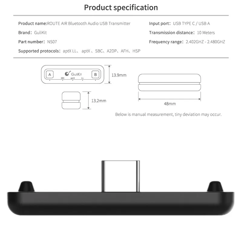 GuliKit type C NS07 Route Air беспроводной аудио адаптер Bluetooth передатчик для nintendo Switch Lite PS4 PC