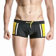 Мужской купальник с завязками, шорты, низкая талия, в полоску, сексуальный нейлоновый купальник, дышащие, выпуклые трусы, мужские плавки, пляжная одежда,# YJ