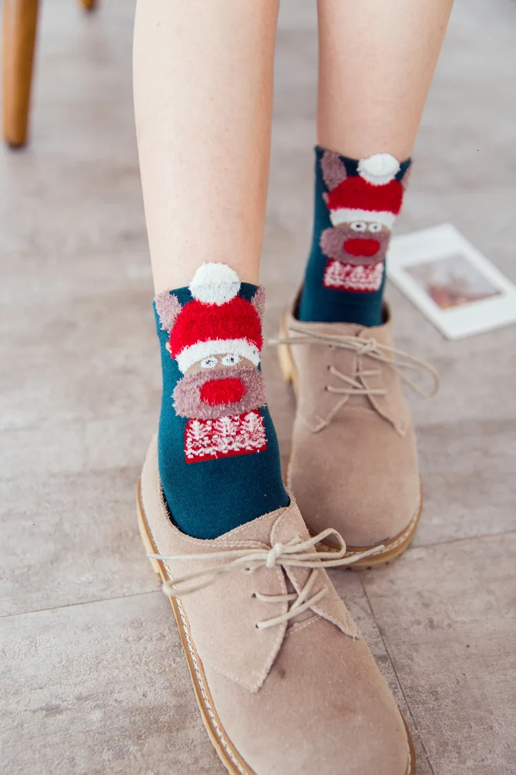 RICORIT 4 пар/кор. носки рождественский Цветной носки с мультяшным рисунком с объемным украшением в виде героя мультфильма; рождественские носки; сезон осень-зима милые носочки