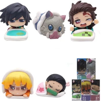 

5pcs/lot Demon Slayer figure Tomioka Giyuu Inosuke Tanjirou Nezuko Zenitsu Q ver Sleep doll anime Kimetsu no Yaiba Action figure